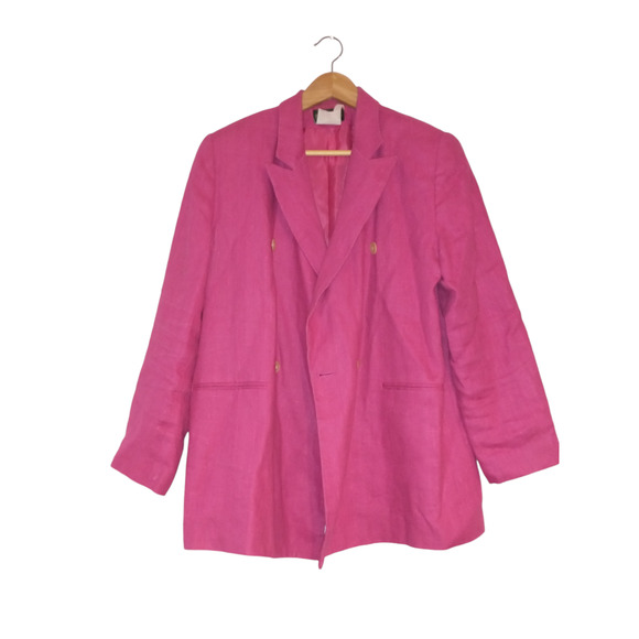 Harve Benard Women's Large 14 Hot Pink 100% Linen Double Breasted Blazer Barbie - Picture 8 of 10